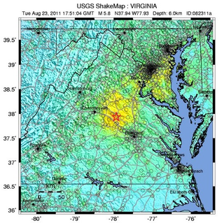 Epicenter of the 2011 East Coast earthquake. Image: USGS